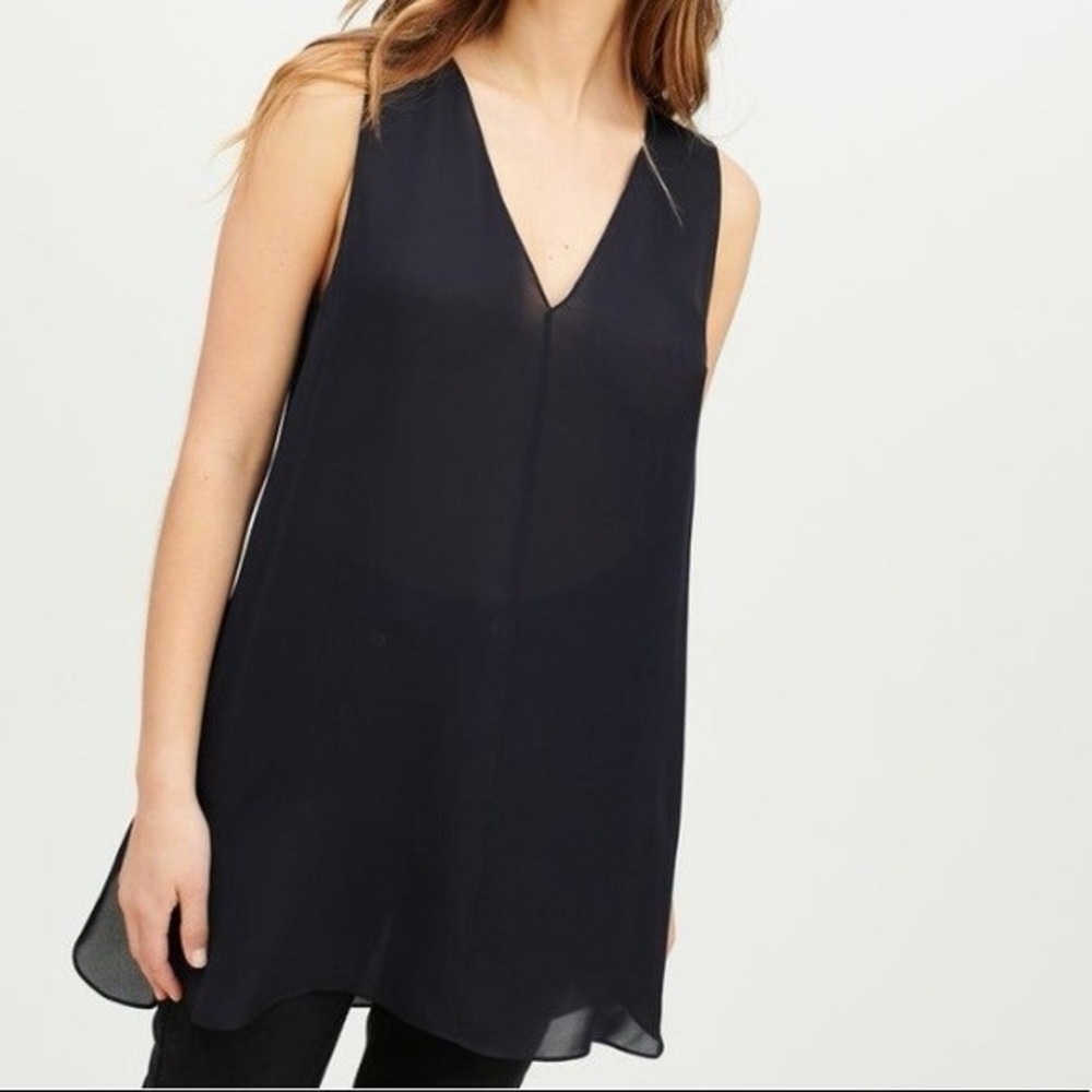 Jenni Kayne 100% Silk Tunic Top Navy Blue Size Extra Small